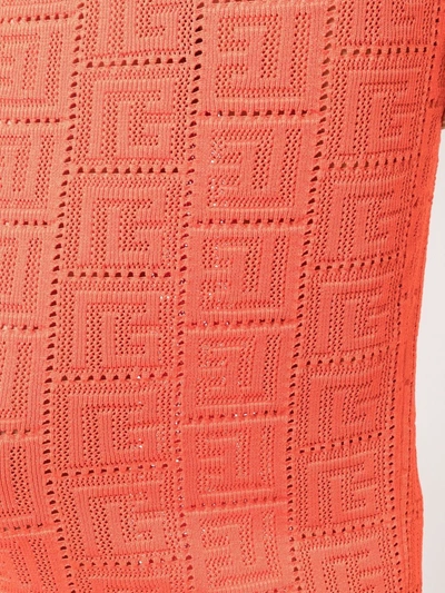 Balmain Mid-length Knit Skirt With Monogram In Orange