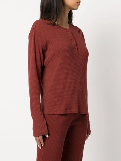 Shop Re/done Thermal Long-sleeved Henley Top In Red
