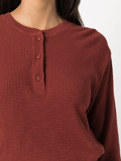 Shop Re/done Thermal Long-sleeved Henley Top In Red