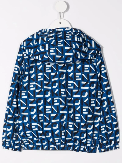Shop Kenzo Monogram-print Hooded Jacket In Blue