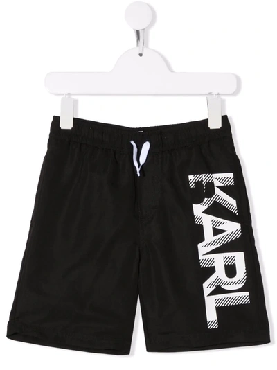 Shop Karl Lagerfeld Logo-print Swim Shorts In Black