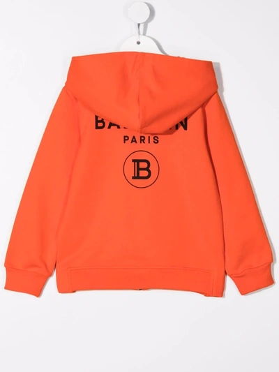 Shop Balmain Logo-print Zip-up Hoodie In Orange