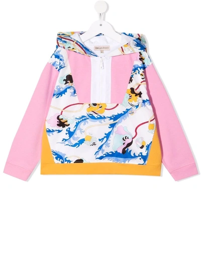 Shop Emilio Pucci Junior Colourblock Pullover Hoodie In Pink