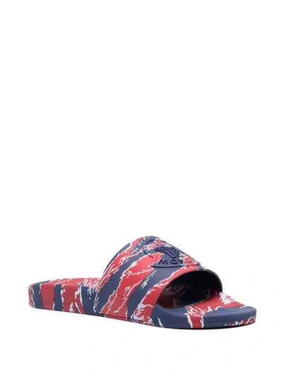 Shop Moncler Moountain-print Sliders In Blue