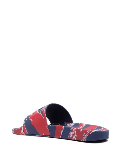 Shop Moncler Moountain-print Sliders In Blue