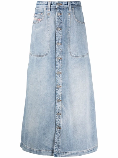 Shop Diesel De-albus-l A-line Denim Skirt In Blue