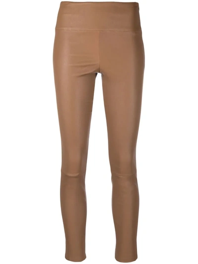 Shop Theory High-waist Leather Leggings In Brown