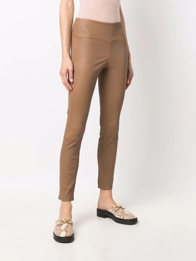 Shop Theory High-waist Leather Leggings In Brown