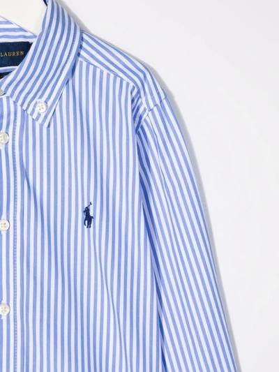 Shop Ralph Lauren Embroidered-logo Striped Shirt In Blue