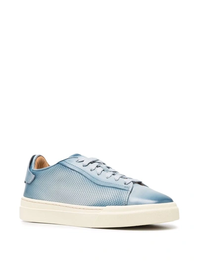 Shop Santoni Faded Low-top Sneakers In Blue