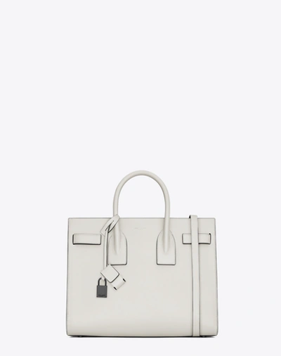 Saint Laurent Classic Small Sac De Jour Bag In Dove White And Black Leather In Porcelaeia