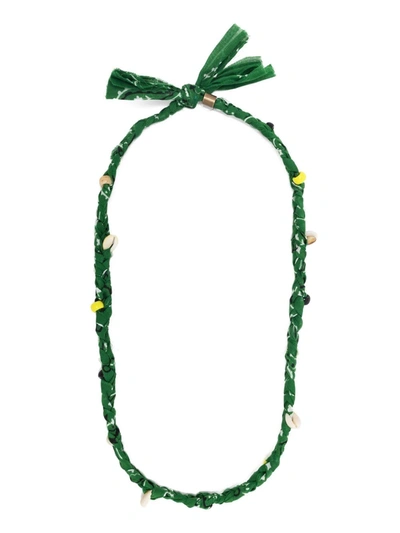 Shop Alanui Bandana-print Beaded Necklace In Green