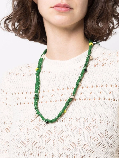 Shop Alanui Bandana-print Beaded Necklace In Green