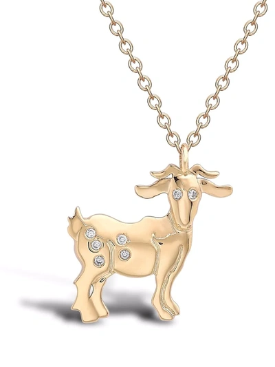 Shop Pragnell 18kt Yellow Gold Zodiac Goat Diamond Pendant