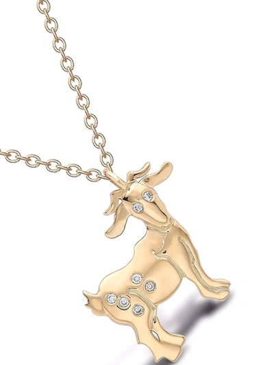 Shop Pragnell 18kt Yellow Gold Zodiac Goat Diamond Pendant