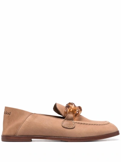 Shop See By Chloé Tortoiseshell-effect Chain-link Loafers In Brown