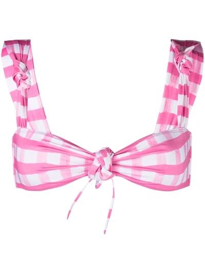 Shop Jacquemus Check-print Knotted Bikini Top In Pink