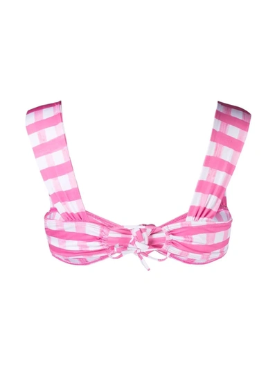 Shop Jacquemus Check-print Knotted Bikini Top In Pink