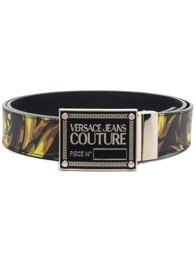 Shop Versace Jeans Couture Baroque-print Buckled Belt In Black