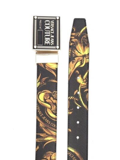 Shop Versace Jeans Couture Baroque-print Buckled Belt In Black