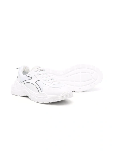 Shop Emporio Armani Teen Logo-print Leather Sneakers In White