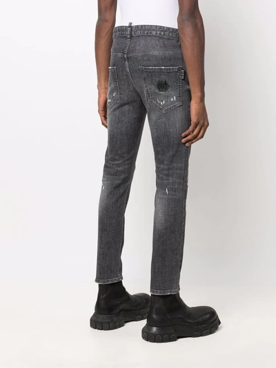 Shop Philipp Plein Skinny-cut Washed Jeans In Grey