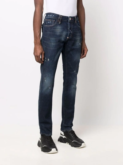 Shop Philipp Plein Super Straight Distressed Denim Jeans In Blue