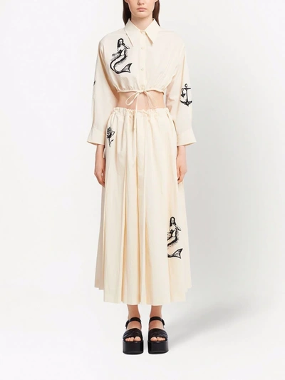 Shop Prada Printed Chambray-canvas Skirt In Neutrals