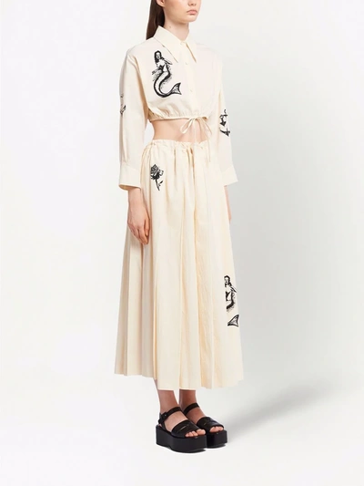 Shop Prada Printed Chambray-canvas Skirt In Neutrals