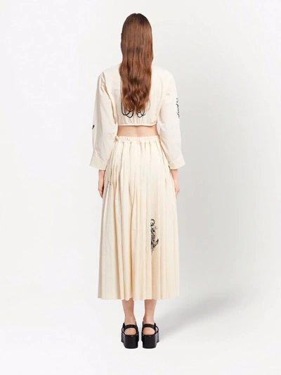 Shop Prada Printed Chambray-canvas Skirt In Neutrals