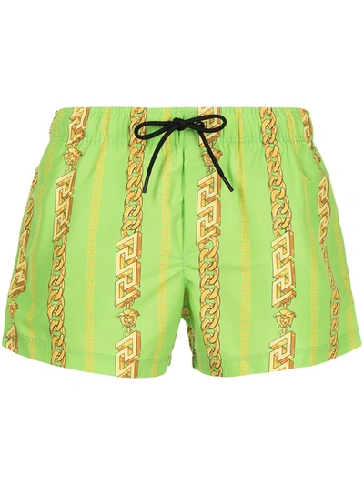 Shop Versace Chain Print Swim Shorts In Green