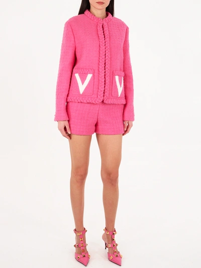 Shop Valentino V Tweed Jacket In Fuxia