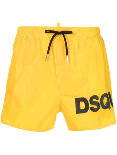 Shop Dsquared2 Logo-print Drawstring Swim Shorts In Yellow