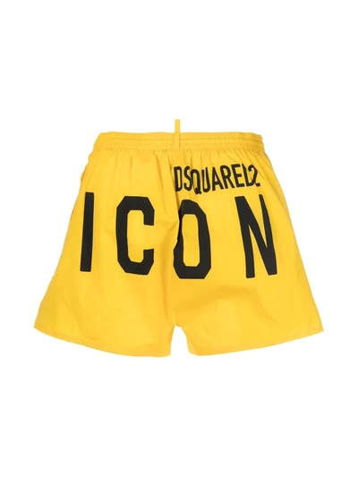 Shop Dsquared2 Icon-print Drawstring Swim Shorts In Yellow