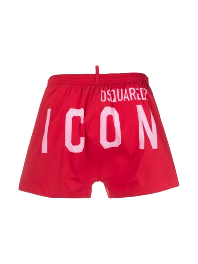 Shop Dsquared2 Icon-print Drawstring Swim Shorts In Red