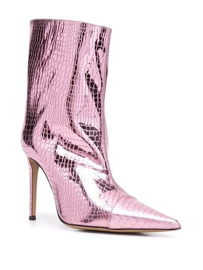 Alexandre Vauthier Crocodile-effect 105mm Ankle Boots In Pink