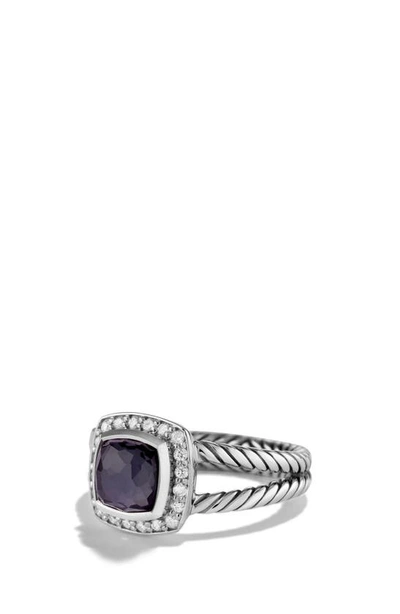 Shop David Yurman Albion Petite Ring With Semiprecious Stone & Diamonds In Black Orchid
