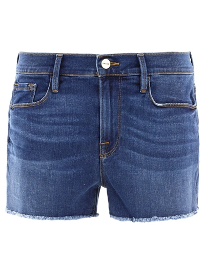 Frame Distressed Denim Shorts In Blue