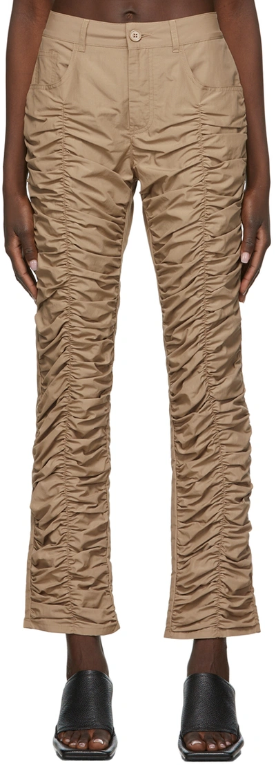 Shop Mm6 Maison Margiela Beige Ruched Trousers In 124 Sand