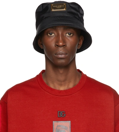 Shop Dolce & Gabbana Black Logo Bucket Hat In N0000 Nero