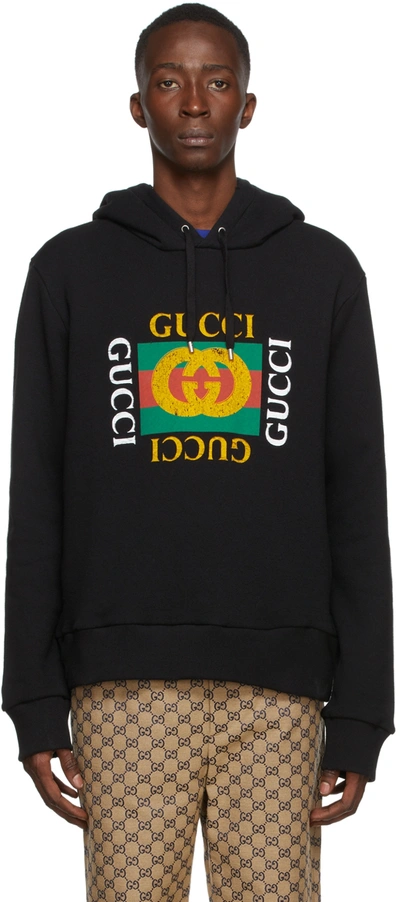 Shop Gucci Black Logo Hoodie In 1015 Black/yard/red/