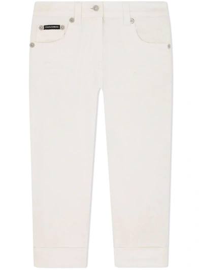 Shop Dolce & Gabbana Embroidered Slim-cut Jeans In White