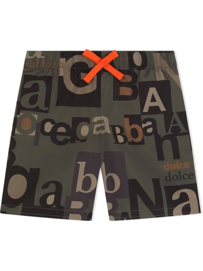 Shop Dolce & Gabbana All-over Typeface Logo Shorts In Green