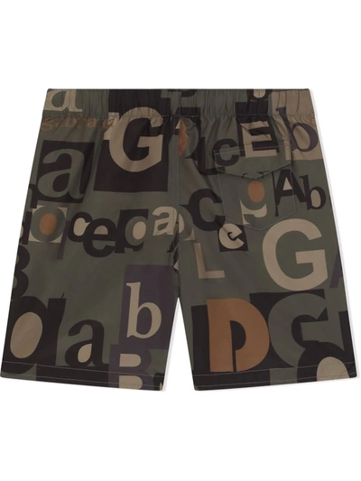 Shop Dolce & Gabbana All-over Typeface Logo Shorts In Green