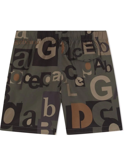 Dolce & Gabbana Boxer Swimsuit With All Over Logo In Green
