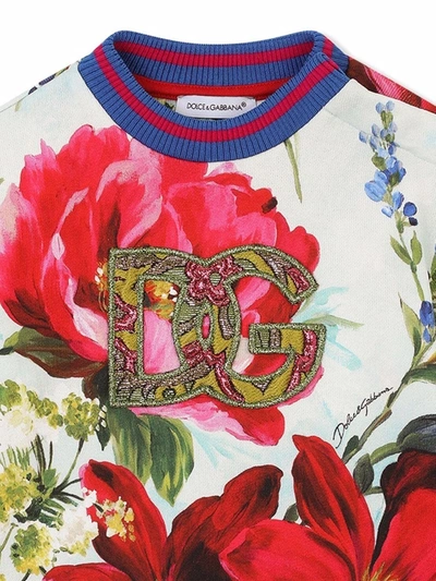 Shop Dolce & Gabbana Floral-print Appliqué-logo Sweatshirt In White