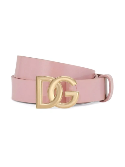 Shop Dolce & Gabbana Dg-logo Patent Leather Belt In Pink