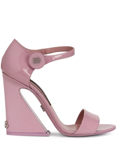 Dolce & Gabbana Vernice Patent Leather Block-heel Sandals In Pink | ModeSens