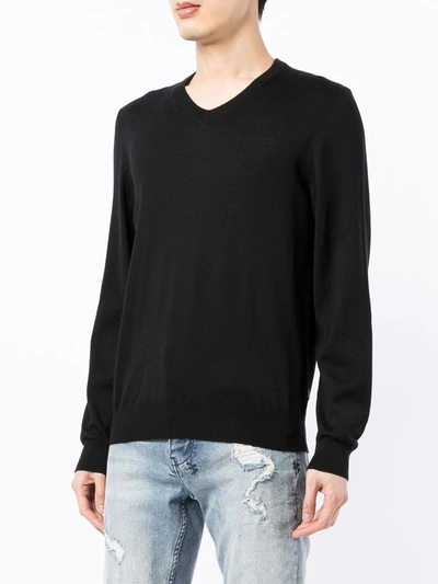 Shop Hugo Boss V-neck Virgin Wool Jumper In Black