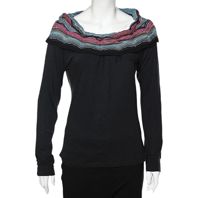 Pre-owned M Missoni Black Cotton Knit Contrast Overlay Detail T-shirt S
